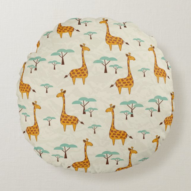 Seamless pattern with cute giraffes and trees, Vin Round Cushion (Front)