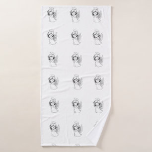 Seamless Pattern with Cute Hand-Drawn Angels – Vec Bath Towel