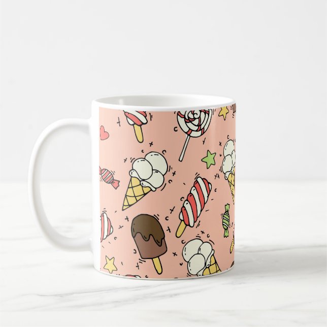 Seamless pattern with cute ice cream and lollipops coffee mug (Left)
