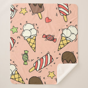 Seamless pattern with cute ice cream and lollipops sherpa blanket