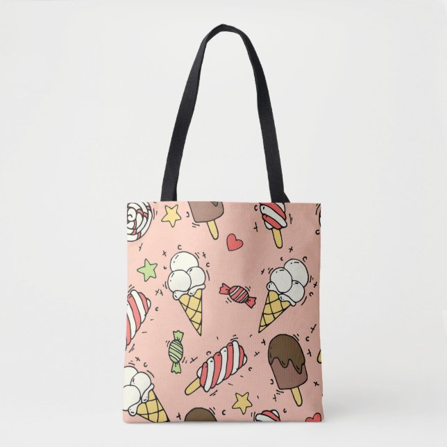 Seamless pattern with cute ice cream and lollipops tote bag (Front)