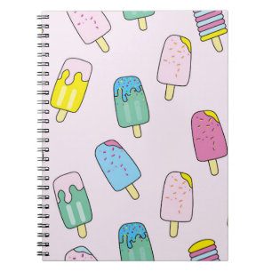 Seamless pattern with cute ice cream. Fruit ice cr Notebook