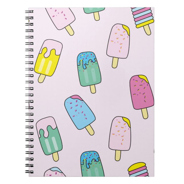 Seamless pattern with cute ice cream. Fruit ice cr Notebook (Front)