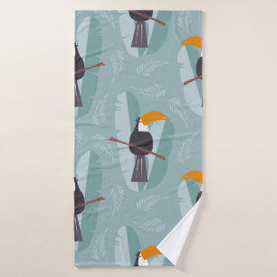 Seamless pattern with cute jungle parrot toucan on bath towel
