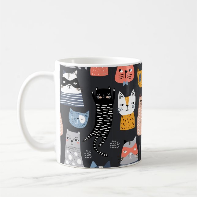 Seamless pattern with cute Kittens in diferent sty Coffee Mug (Left)