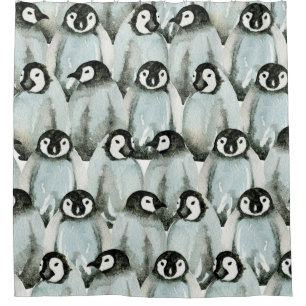 Seamless pattern with cute penguins shower curtain
