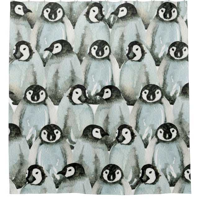 Seamless pattern with cute penguins shower curtain (Front)