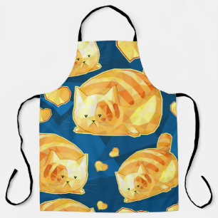 Seamless pattern with cute polygonal cartoon cats, apron