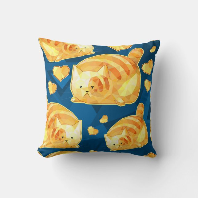 Seamless pattern with cute polygonal cartoon cats, cushion (Front)