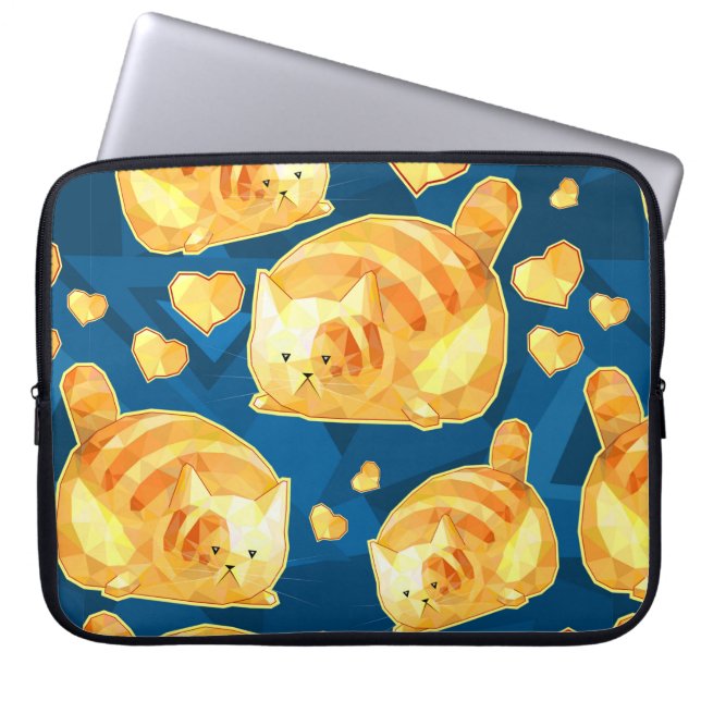 Seamless pattern with cute polygonal cartoon cats, laptop sleeve (Front)