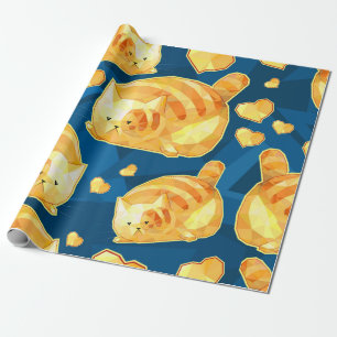 Seamless pattern with cute polygonal cartoon cats, wrapping paper