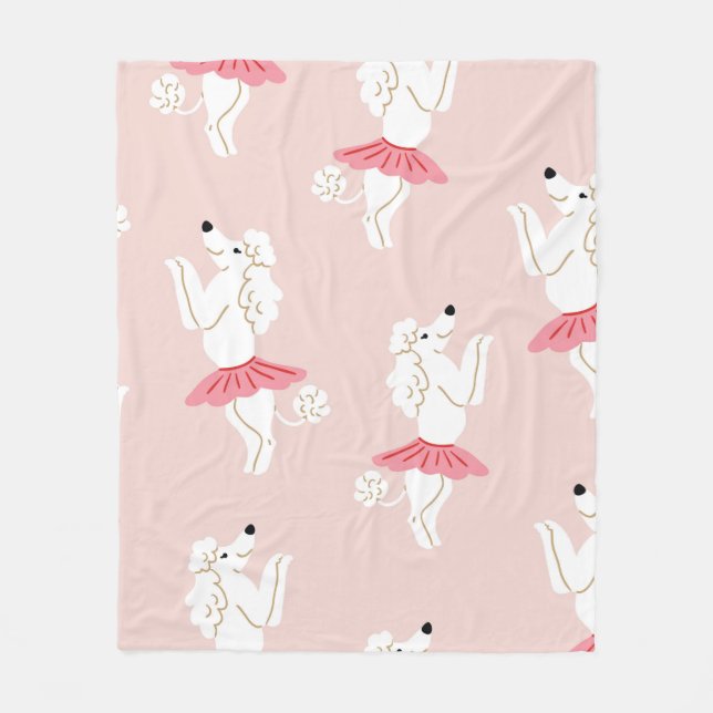 Seamless pattern with cute poodle dogs in cute bal fleece blanket (Front)