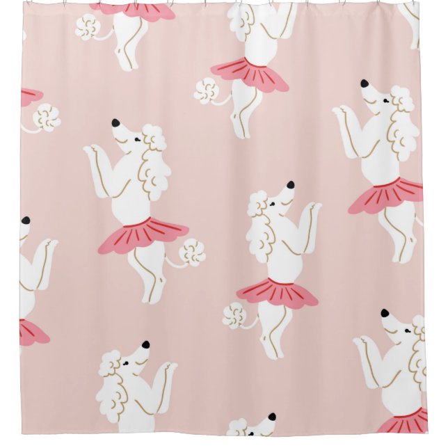 Seamless pattern with cute poodle dogs in cute bal shower curtain (Front)