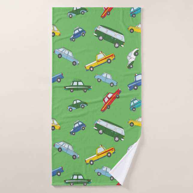 Seamless pattern with cute retro hand drawn cars bath towel (Bath Towel)