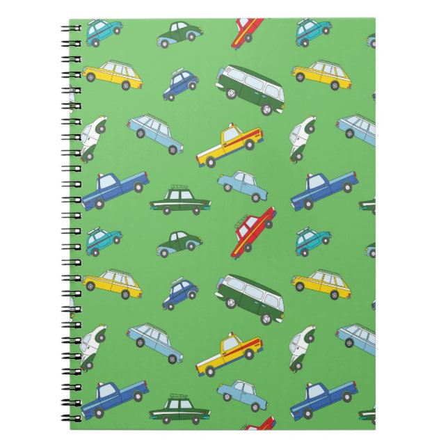 Seamless pattern with cute retro hand drawn cars notebook (Front)