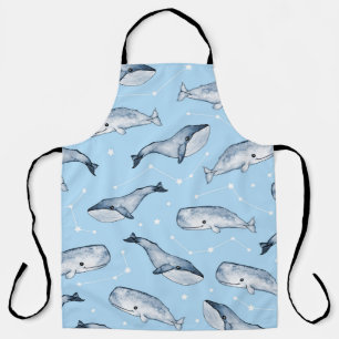 Seamless pattern with cute whales and stars. Water Apron