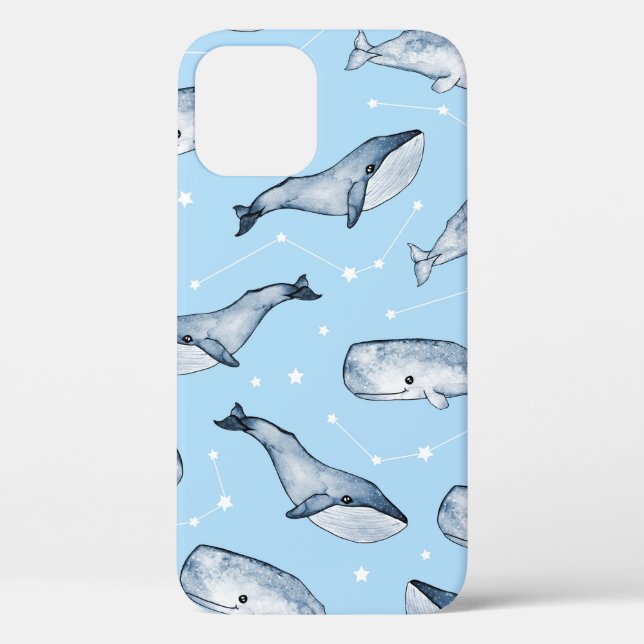 Seamless pattern with cute whales and stars. Water Case-Mate iPhone Case (Back)