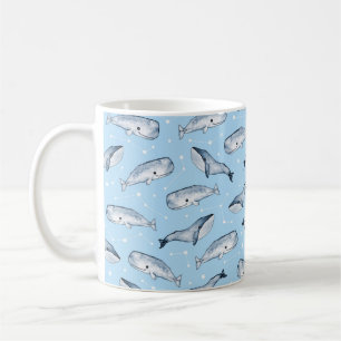 Seamless pattern with cute whales and stars. Water Coffee Mug