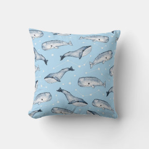 Seamless pattern with cute whales and stars. Water Cushion