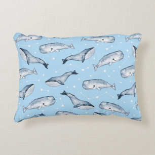 Seamless pattern with cute whales and stars. Water Decorative Cushion