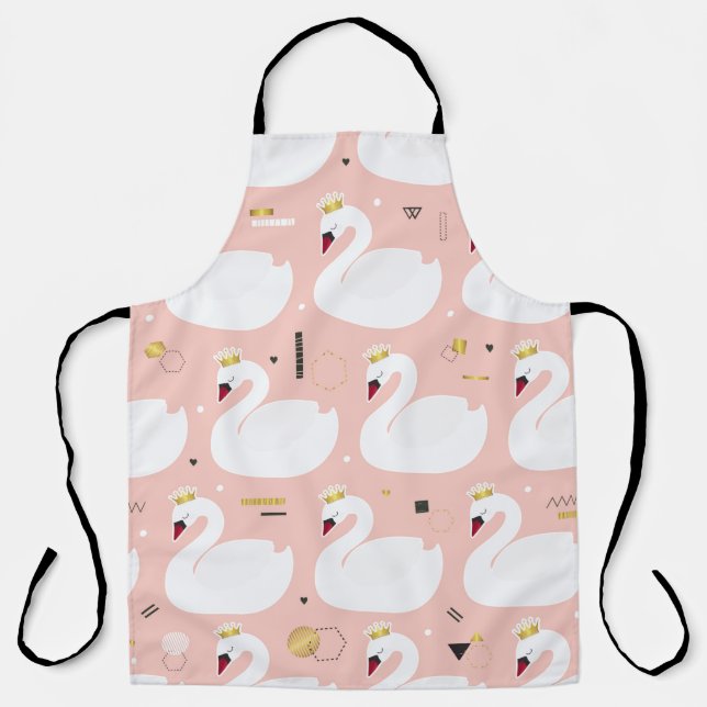 Seamless pattern with cute white swans. All elemen Apron (Front)