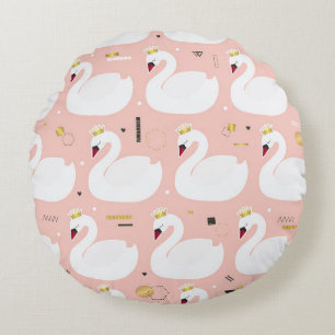Seamless pattern with cute white swans. All elemen Round Cushion