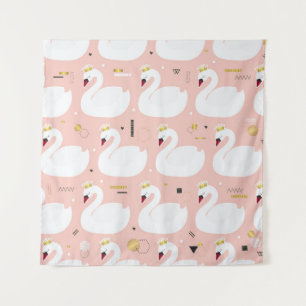 Seamless pattern with cute white swans. All elemen Tapestry