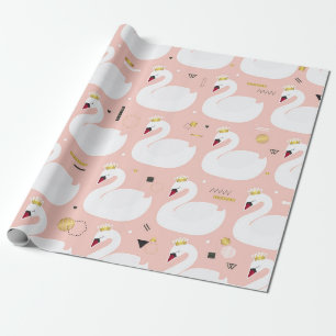 Seamless pattern with cute white swans. All elemen Wrapping Paper