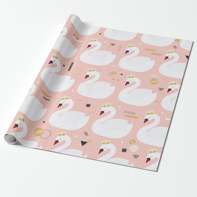 Seamless pattern with cute white swans. All elemen Wrapping Paper (Unrolled)