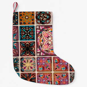 Seamless pattern with decorative mandalas. Vintage Small Christmas Stocking