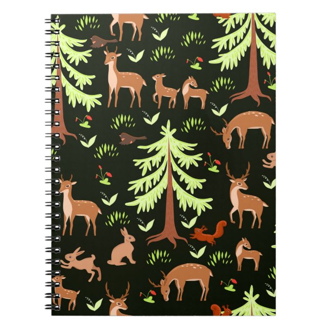 Seamless pattern with deers in the forest. notebook (Front)