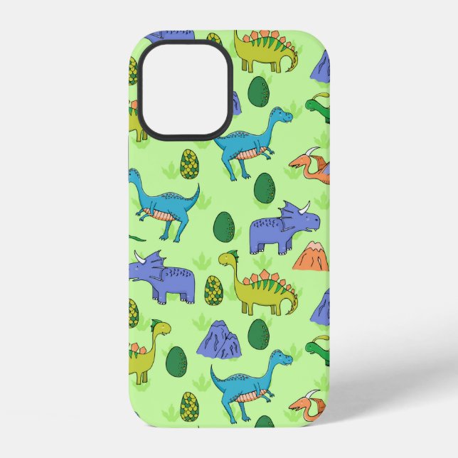 Seamless pattern with different cute dinosaurs, mo iPhone case (Back)