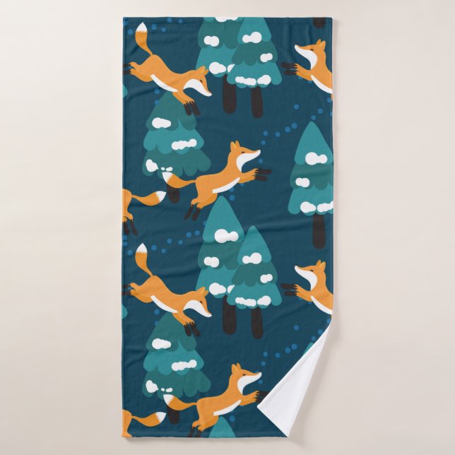 Seamless pattern with different cute foxes. bath towel (Bath Towel)