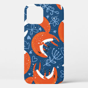Seamless pattern with different cute foxes. Vintag iPhone 12 Case