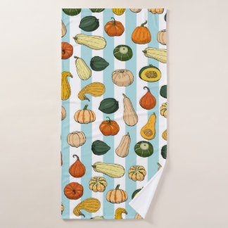 Seamless pattern with different hand drawn squashe bath towel