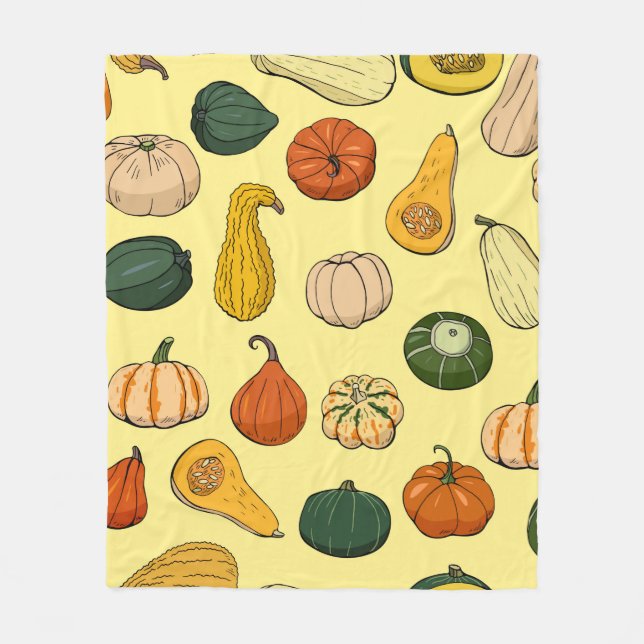 Seamless pattern with different hand drawn squashe fleece blanket (Front)