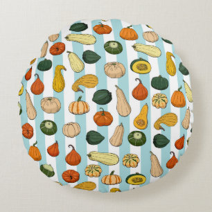 Seamless pattern with different hand drawn squashe round cushion