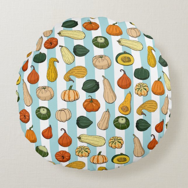 Seamless pattern with different hand drawn squashe round cushion (Front)