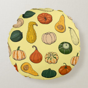 Seamless pattern with different hand drawn squashe round cushion