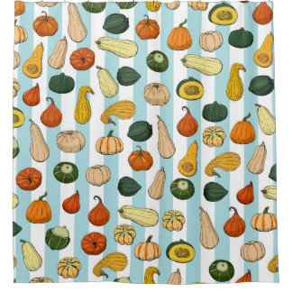 Seamless pattern with different hand drawn squashe shower curtain