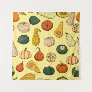 Seamless pattern with different hand drawn squashe tapestry