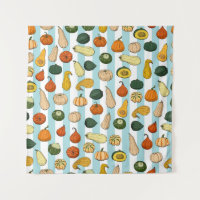 Seamless pattern with different hand drawn squashe