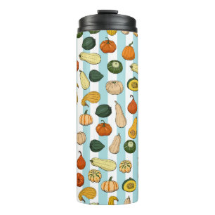 Seamless pattern with different hand drawn squashe thermal tumbler