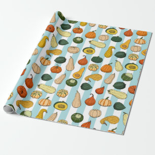 Seamless pattern with different hand drawn squashe wrapping paper