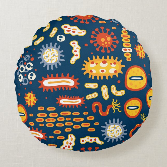 Seamless pattern with different kinds of microorga round cushion (Front)