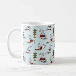 Seamless pattern with different rabbits on sleds i coffee mug