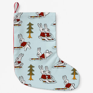 Seamless pattern with different rabbits on sleds i small christmas stocking