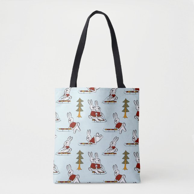 Seamless pattern with different rabbits on sleds i tote bag (Front)