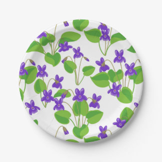 seamless pattern with dog-violet flowers paper plate