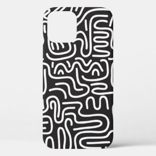 Seamless pattern with doodle wavy lines in retro s iPhone 12 case